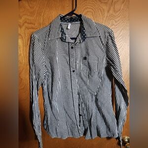 Black & White w green poka dots Cinch Button Down